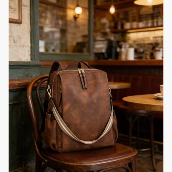 Large PU Leather Backpack Purse Convertible Satchel with Laptop Sleeve main image 5